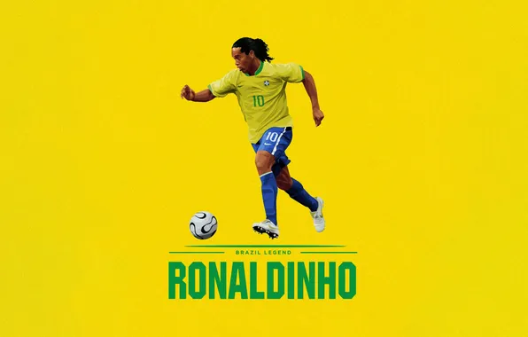 Picture Sports, Illustration, Ronaldinho, Yellow background, Brazilian Football Player