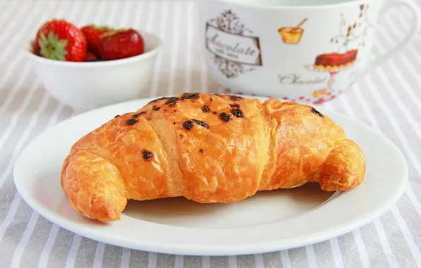 Picture strawberry, cakes, croissant