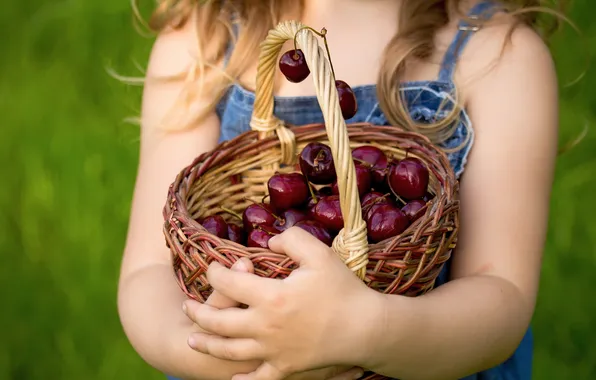 Picture basket, girl, cherry