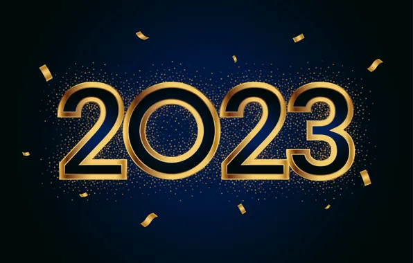 The dark background, Shine, figures, New year, gold plated, date, 2023, New Year 2023
