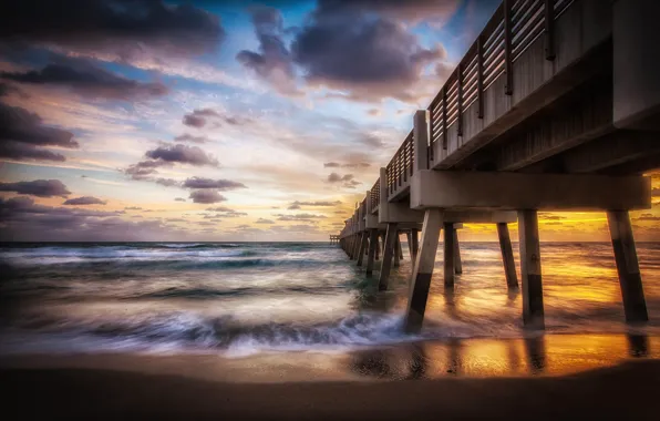 Beach, clouds, nature, dawn, pierce