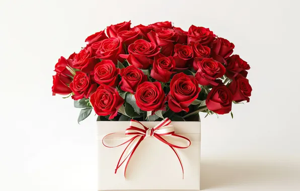 Flowers, holiday, gift, roses, bouquet, red, bow, March 8