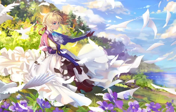 Wallpaper girl, blonde, letters, Violet Evergarden for mobile and