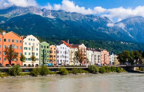 Picture mountains, river, building, home, Austria, the bridge, river, bridge