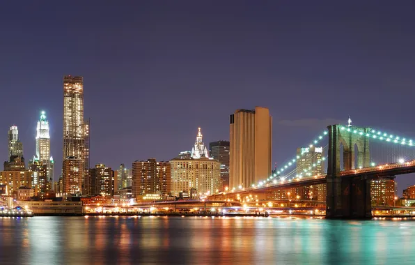 Picture water, night, lights, country, city, the ocean, America, bridges