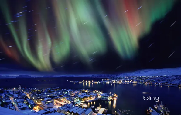 The sky, lights, home, Northern lights