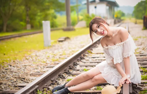 Picture girl, smile, railroad