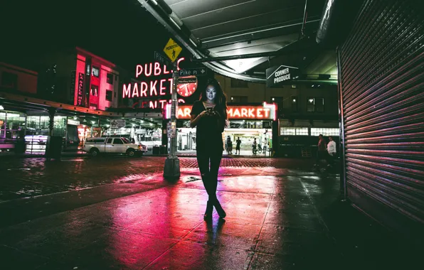 Style, street, model, portrait, neon, phone, Hotline bling