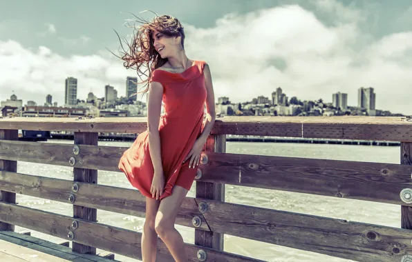 Girl, smile, mood, the wind, dress