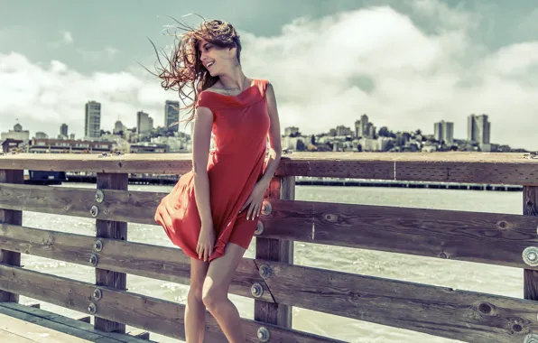 Picture girl, smile, mood, the wind, dress