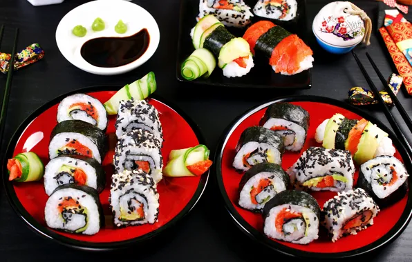 Fish, sauce, sushi, sushi, rolls, seafood, seafoods