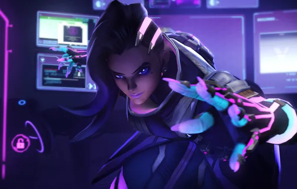 Girl, rendering, hacker, Olivia, overwatch, Sombra, Colomar