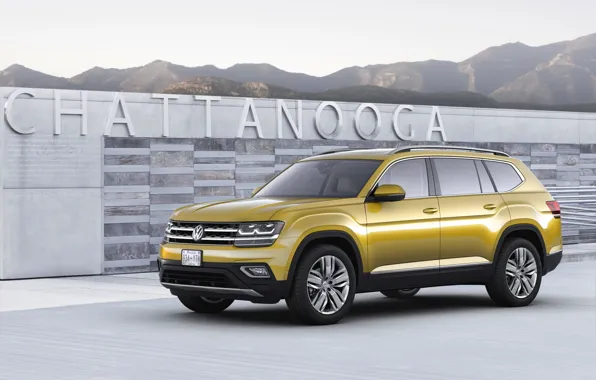 Yellow, wall, Volkswagen, Atlas, 2017