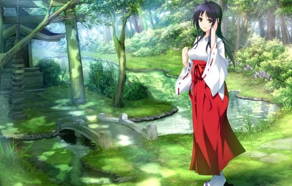 Summer, grass, smile, stream, the bridge, sanctuary, Priestess