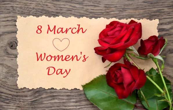 Flowers, the inscription, roses, red, March 8, congratulations, women's day