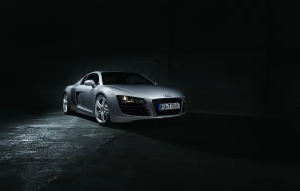 Picture Audi, Dark, Front, Supercar, Silver, Ligth, Motor