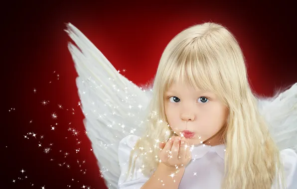 Picture childhood, child, wings, angel, blonde, girl, beautiful, wings