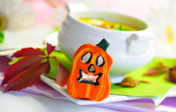 Picture leaves, soup, Cup, pumpkin, saucer