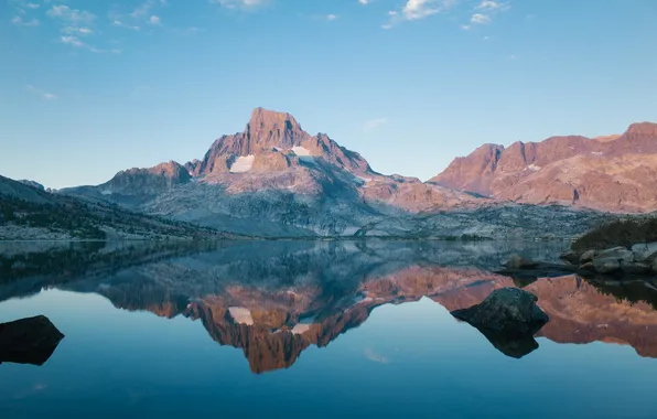 The sky, mountains, lake, rocks