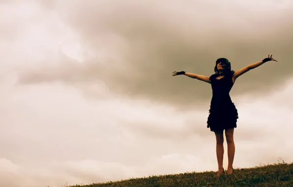 The sky, grass, girl, dress, DariaDreary