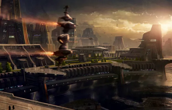 Space, the city, building, ships, space, game wallpapers, spaceships, hangars