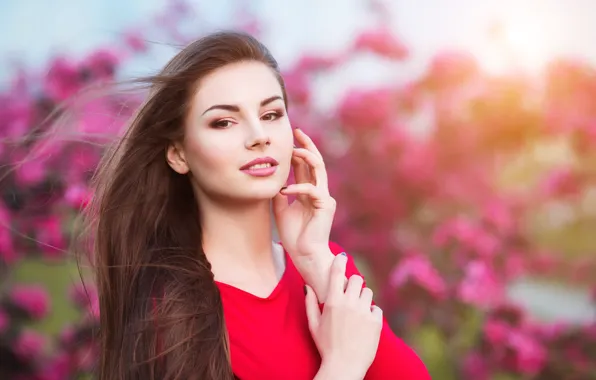 Picture girl, flowers, beauty, spring, garden, woman, young, beautiful
