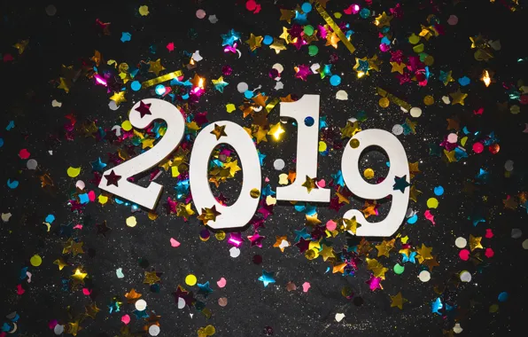 Colorful, New Year, figures, happy, New Year, confetti, confetti, 2019