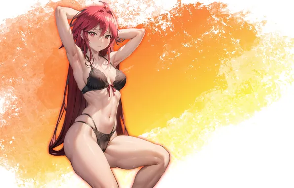 Kawaii, girl, hot, sexy, bra, panties, red hair, anime