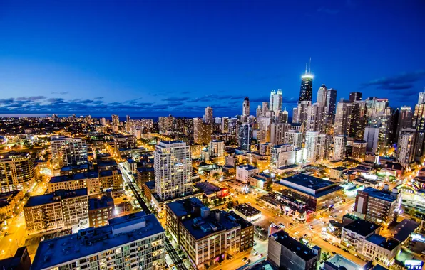 Night, the city, lights, skyscrapers, Chicago, Illinois