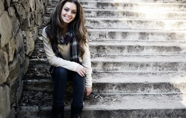 Girl, woman, smile, beautiful, model, brunette, cute, stairs