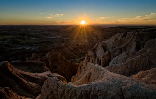 The sun, sunset, mountains, tops, height, USA, canyons