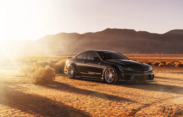 Picture design, style, background, desert, Mercedes, car, rays of light