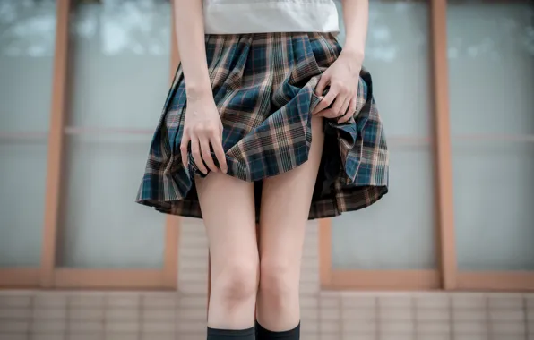 Legs, Model, Woman, Skirt, Uniform, Close Up, Close Shot, Close Up Bottom