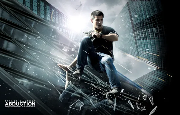 Picture roof, glass, gun, helicopter, Chase, Taylor Lautner