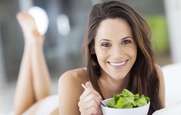 Woman, smile, vegetable, healthy food