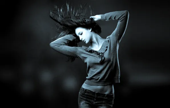 Picture energy, girl, blue, grey, movement, sport, dance, jeans