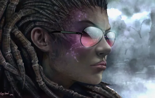 Girl, face, glasses, starcraft 2, Sarah Kerrigan, Queen of Blades