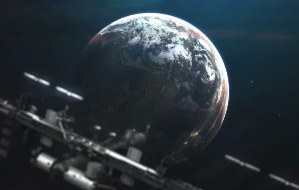 Station, Planet, Space, Art, Space, Art, Spaceship, Planet