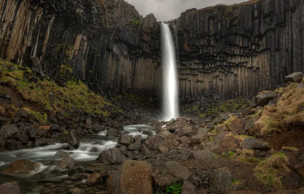 Picture Waterfall, Iceland, Svartifoss, black falls
