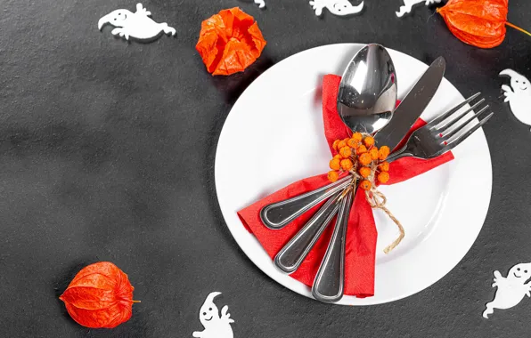 Autumn, plate, Halloween, plug, physalis