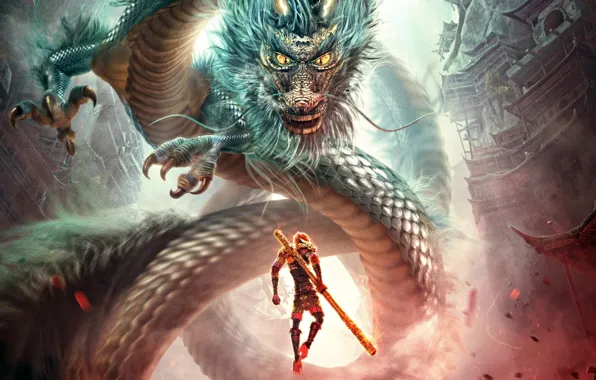 Picture fantasy, dragon, fantasy art, Monkey king