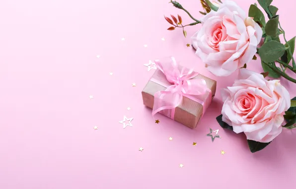 Holiday, gift, roses, tape, stars
