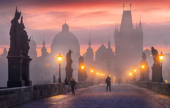 The evening, Prague, lights, Praha