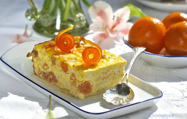 Plate, dessert, sweet, cheese, tangerines, casserole
