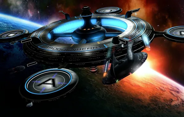 Space, planet, stars, platform, starbase roddenberry dawn