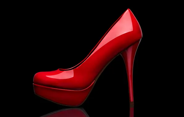 Picture style, reflection, shoes, red, heel, black background