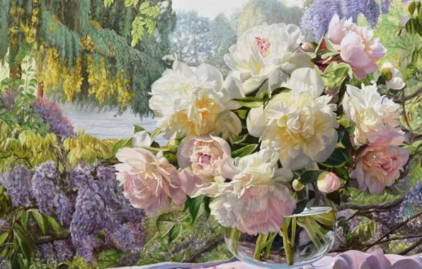 Picture bouquet, garden, vase, peonies, Zbigniew Kopania