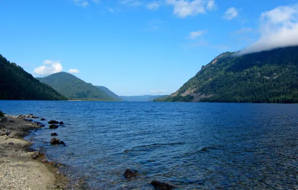 The sky, water, Lake, Altay, Teletskoye lake