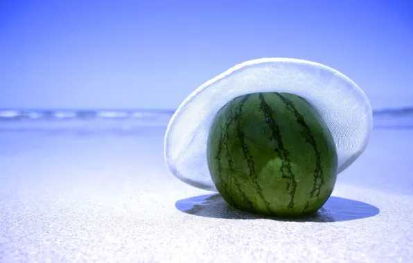 Sand, shore, hat, Watermelon