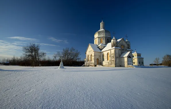 Picture winter, field, temple